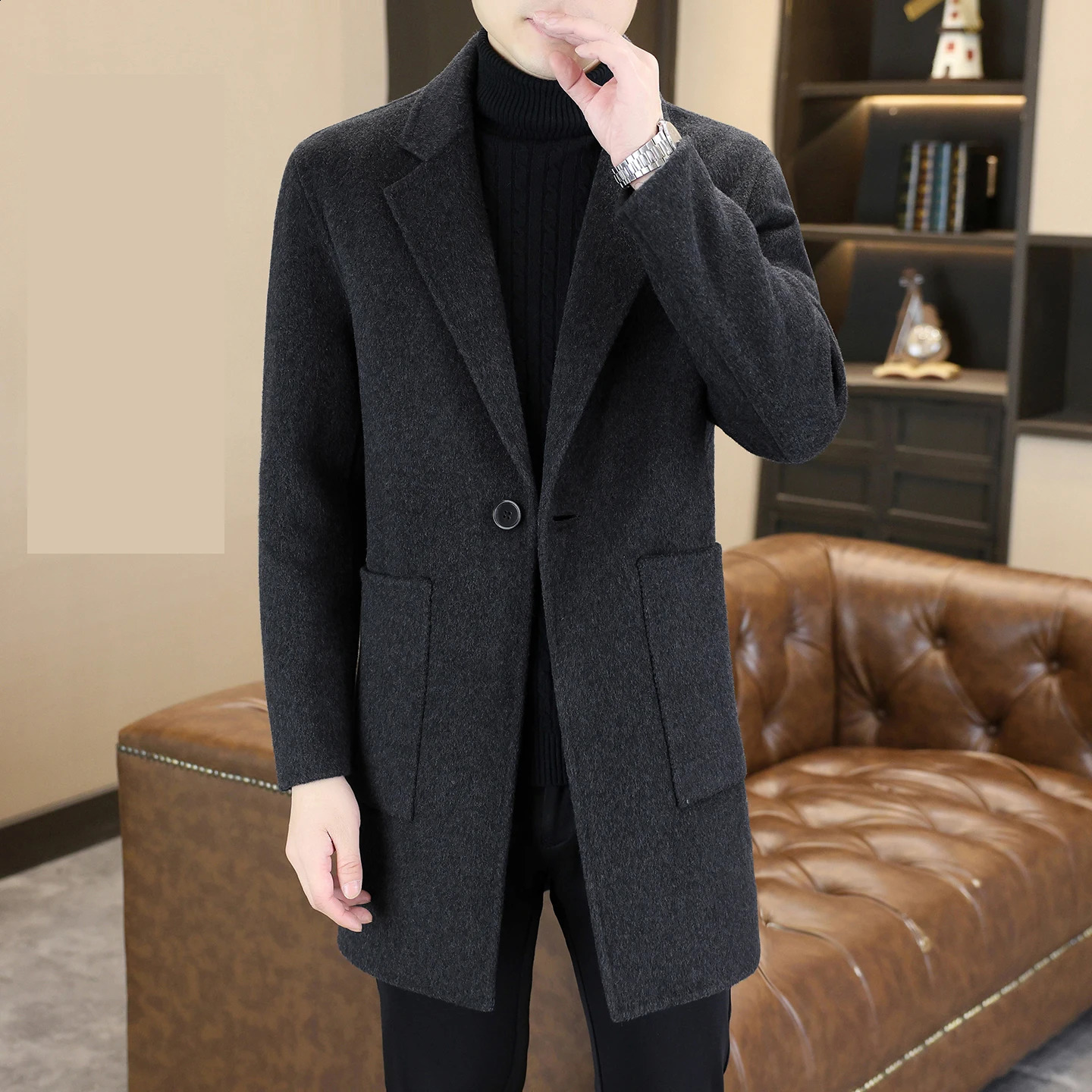 High Quality Mens Business Casual Woolen Coats 2025 Autumn Winter 70 Wool Windbreaker Jackets Outwear Warm Overcoat Clothing 251015