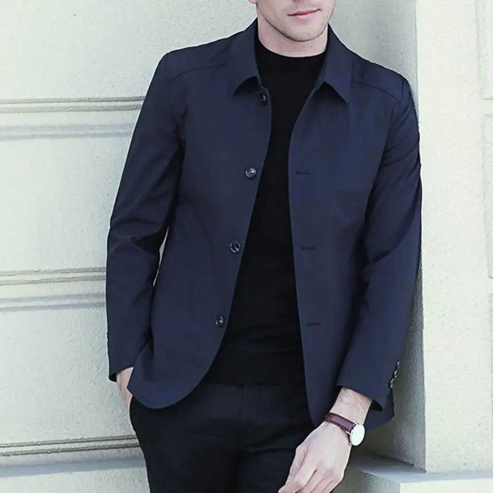 Stylish Men Outerwear Men Coat Stylish Mens Mid Length Jacket Classic Turndown Collar Solid Color Singlebreasted for Fall W251023