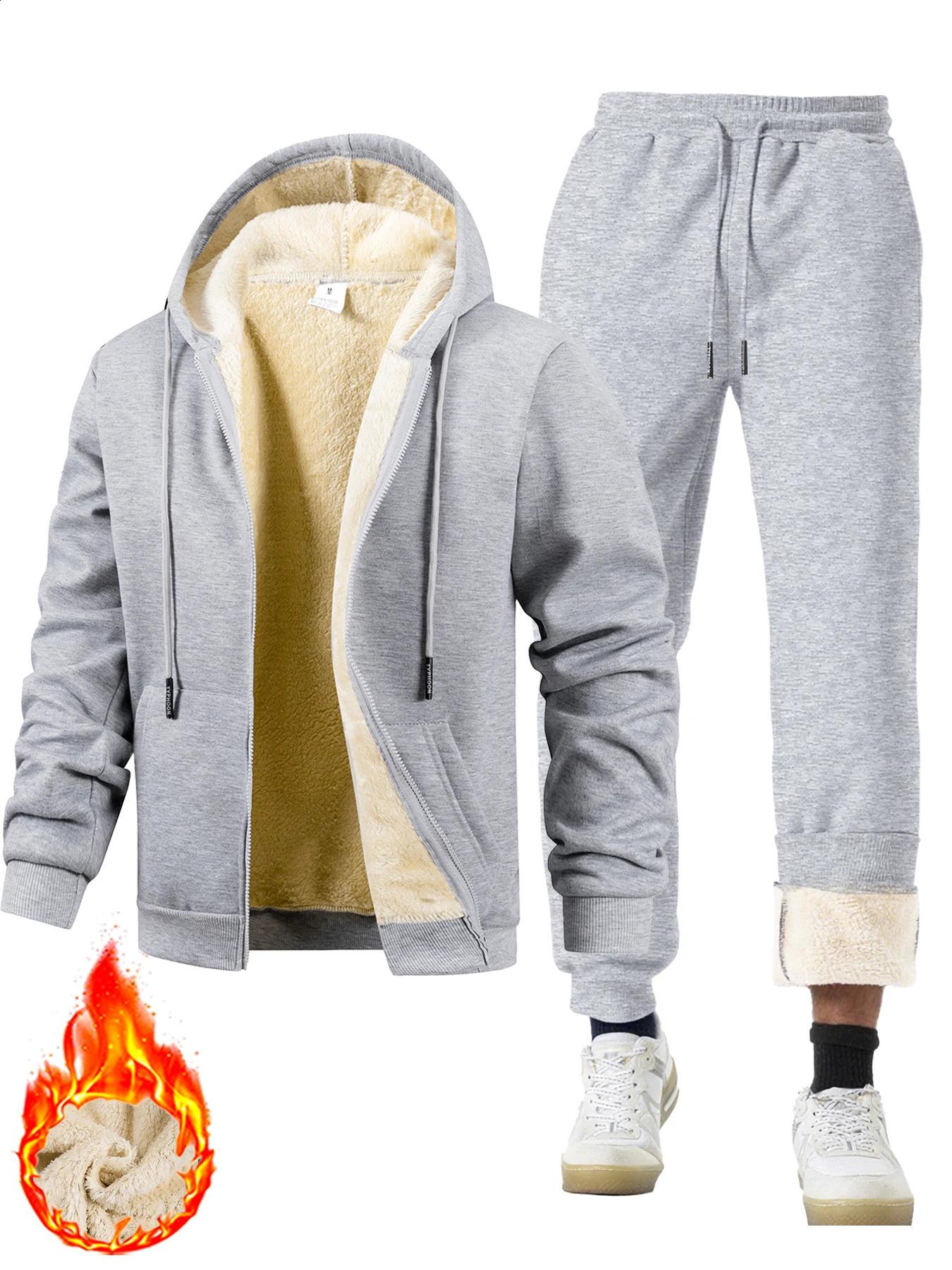 Mens Suit TwoPiece Tracksuit Plush Thickened Warm Sports JacketTrousers Winter Outdoor Casual Hoodie Sportswear 251021