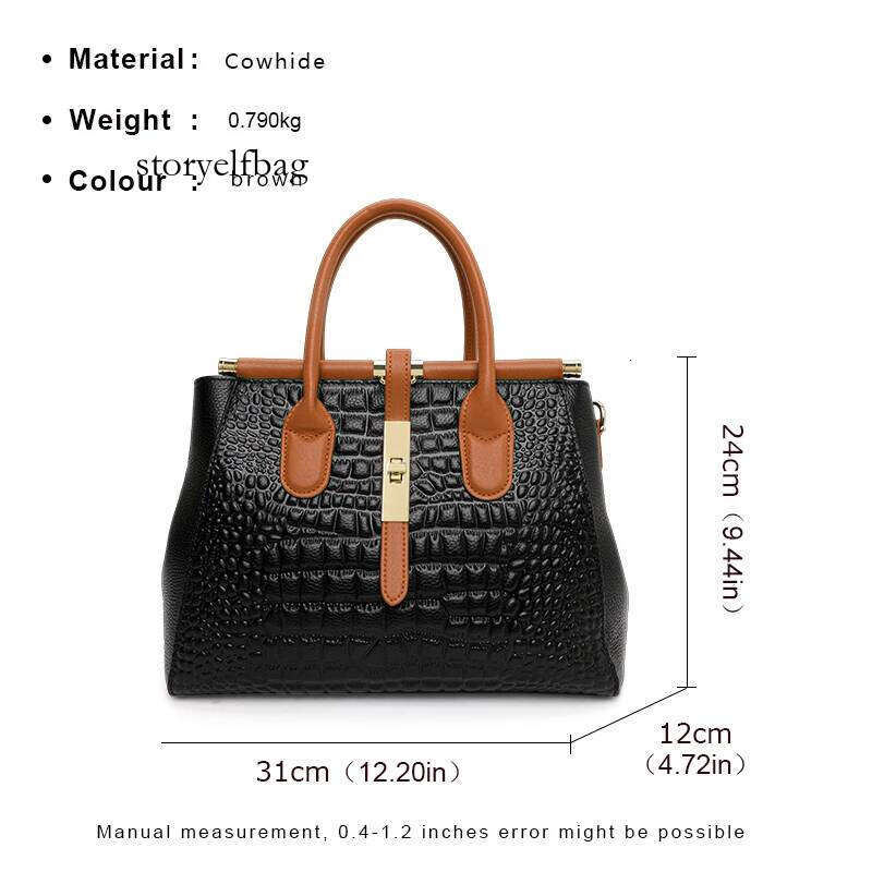 Aidrani New Women's True Leather Handbag, Large Capacity Crocodile Pattern Cowhide Bag