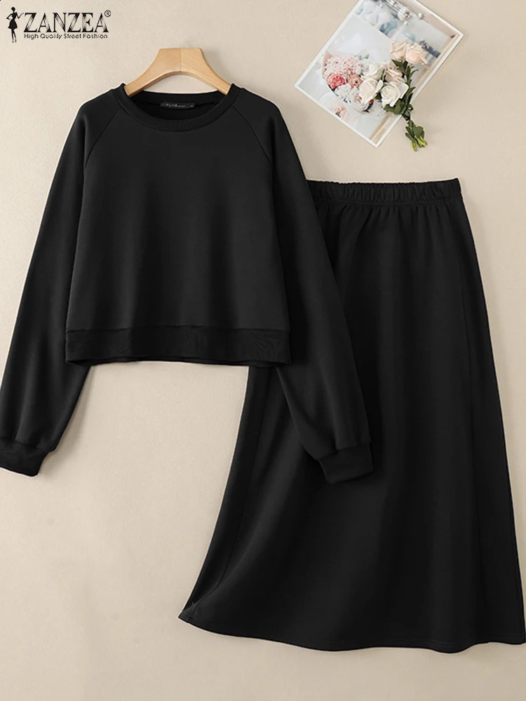 ZANZEA Fashion Women 2 Piece Outfit Autumn Long Sleeve Top Casual High Waist Skirt Sets Solid Dress Suits Tracksuits 251022