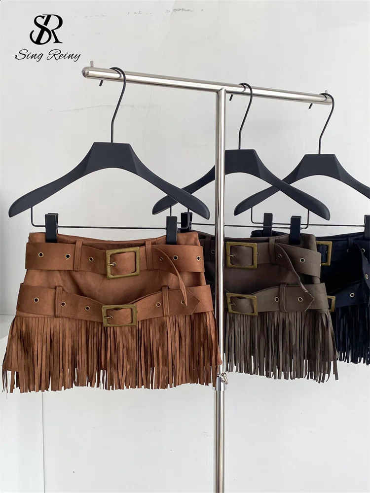 SINGREINY Sexy Girl Tassels Skirt Double Sashes Solid n Fashion Music Festival Outfits Women Slim Bodycon Short 251022