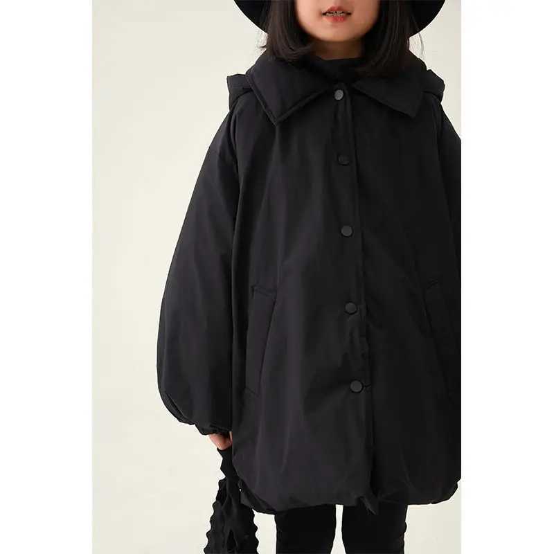 Ages 516 2025 Reversible Puffer Coat for Girls Korean Solid Color MidLength Quilted Jacket Fashionable Winter Outerwear Y251023