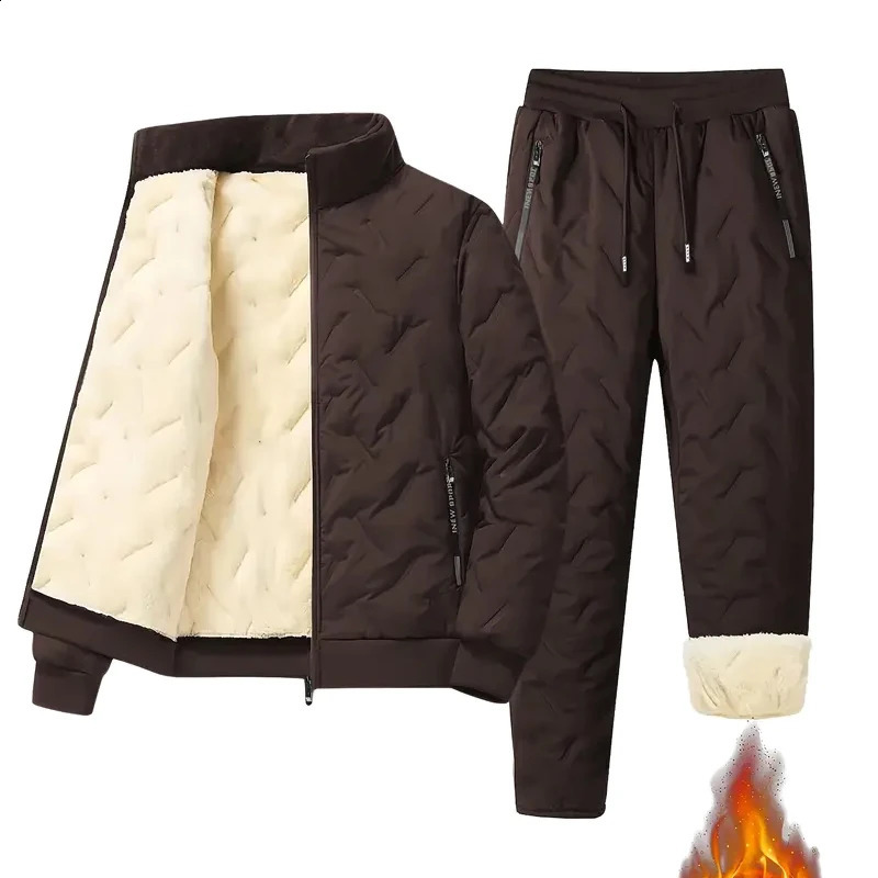 Mens autumn and winter sports suit stand collar casual cardigan jacket outdoor thick warm cotton pants twopiece set 251023
