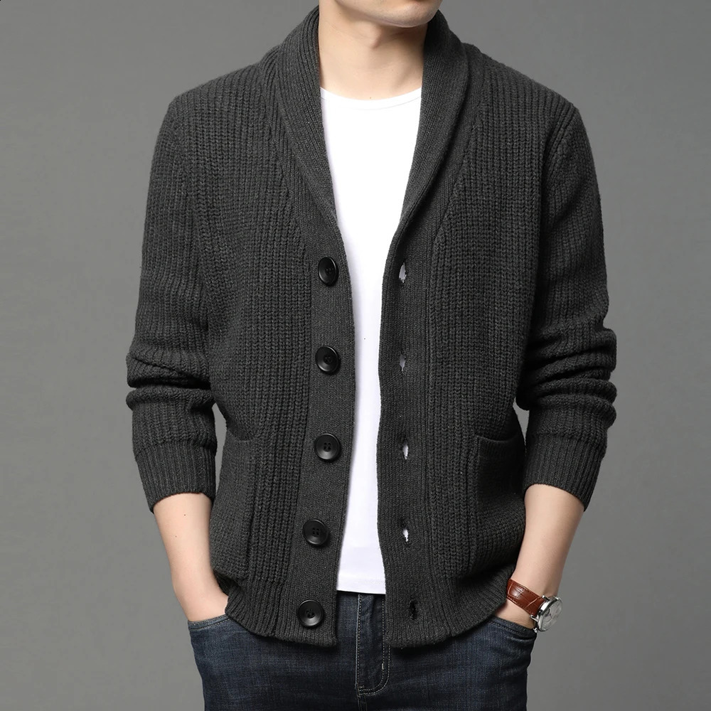 High End Wool Thick Korean Autum Winter Fashion Cable Knit Sweater Jacket Men Casual Coats Mens Clothing 251015
