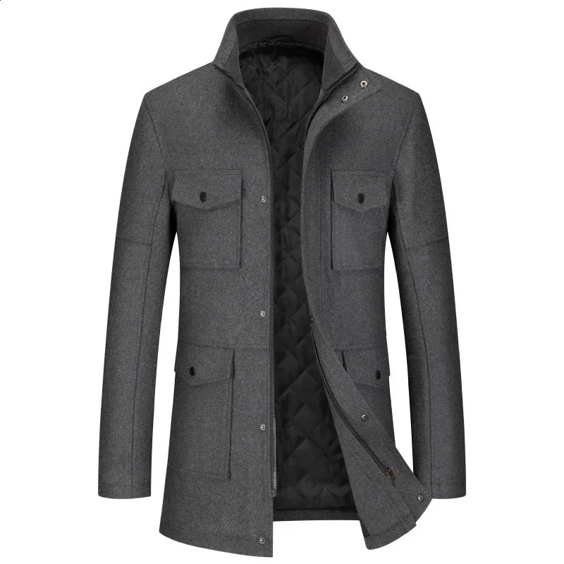 Winter Men Multiple Pockets Casual Woolen Coats Thicker Warm Cashmere Trench Long Jackets Quality Male Overcoats Size 3XL 251023