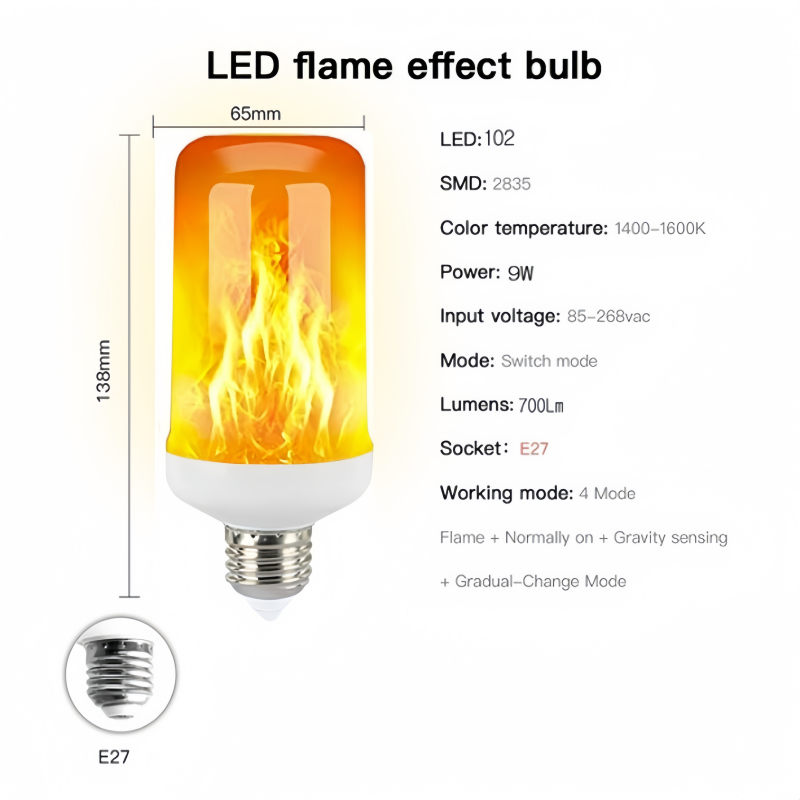 E27 LED Flame Light, Simulated Candle Fire Bulb for Outdoor Garden Decoration, 7W Warm Light Aluminum+ABS IP26 80-220V-Flame lamp