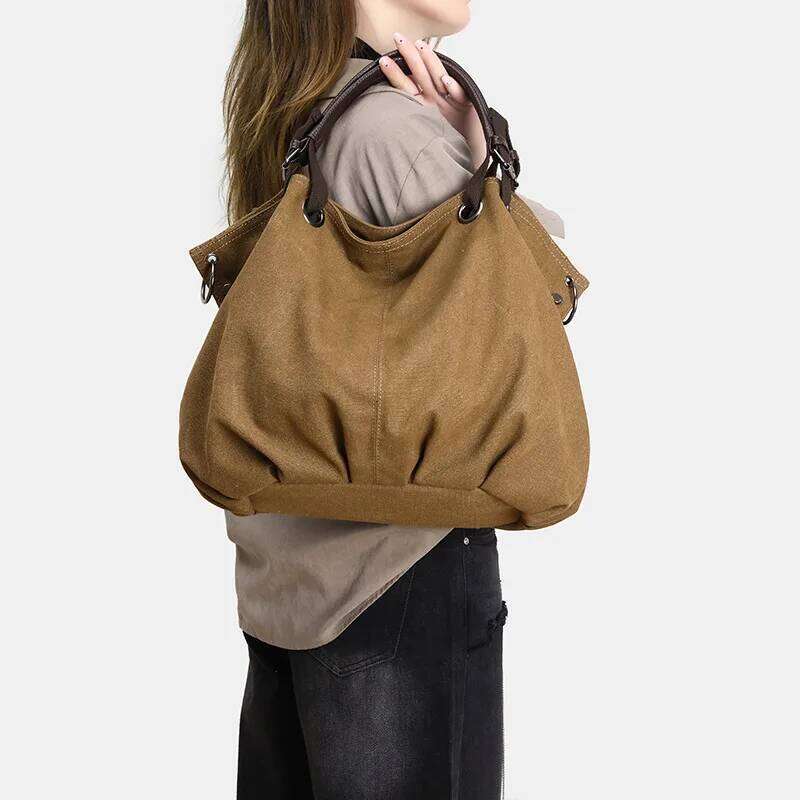 Fashion Women's Tote Large Capacity Canvas Women Shoulder Bag Versatile Casual Crossbody Bags Ruched Female Handbag