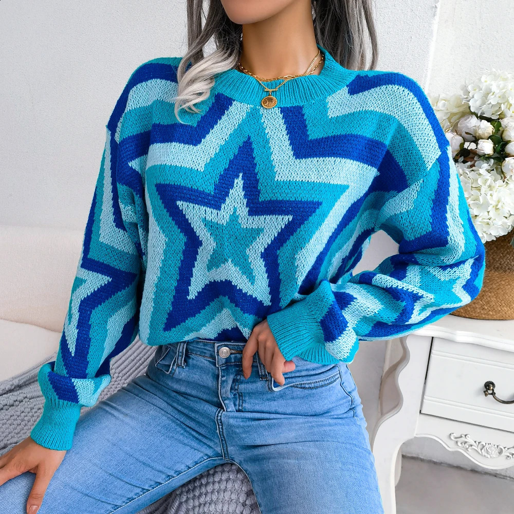 Y2k Style Woman Clothing Autumn Winter Star Pattern Long Sleeve Knitted Sweater Women Pullovers 251023