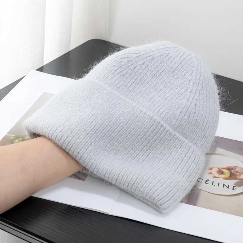 New Winter Korean Version Candy Color Rabbit Fur Fashion Simp Baotou Hat Wens Plush Thermal Knit Hat Cold Hat Plover HatW251023