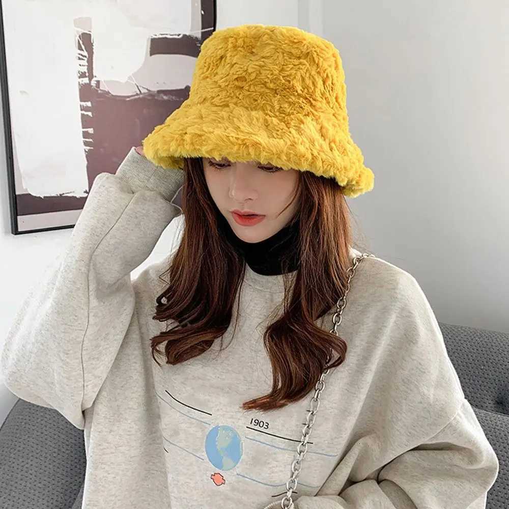 2022 Winter Faux Fur Fluffy Bucket Hats Wen Outdoor Thick Warm Hat Soft Furry Fisherman Girl Fashion Panama SunW251023