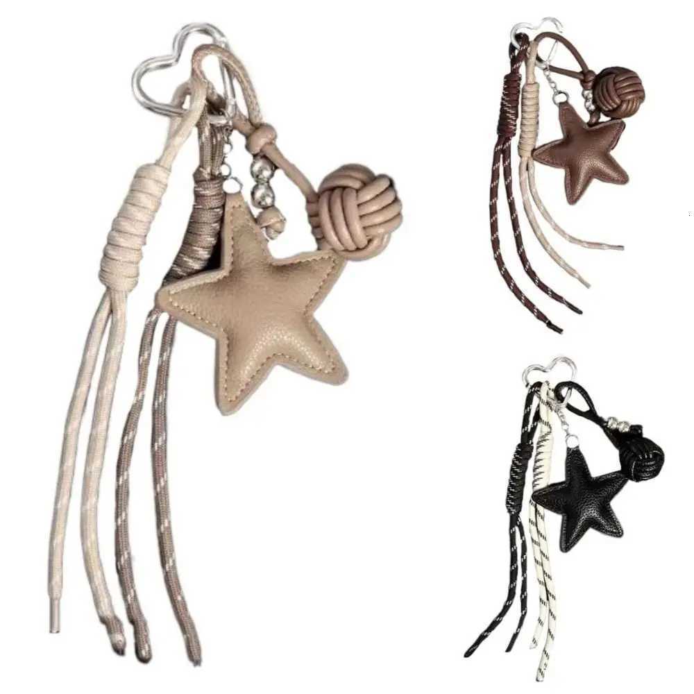 PU Leather Five Pointed Star Bag Pendant Hanging Woven Rope Leather Star Keychain Sporty Style AntiLost Star and Ball Pendant Z251023
