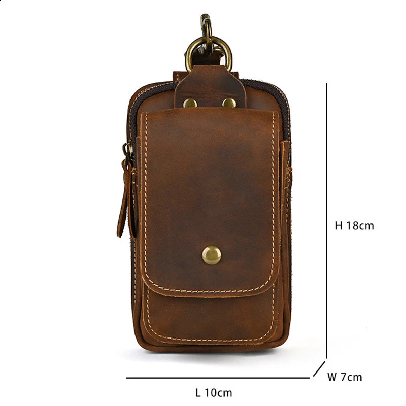 Hardware Clasp Waist Bags Men First Layer Genuine Leather Hang Bag Cowhide Wallets through the belt Zipper Retro Phone Purse251023