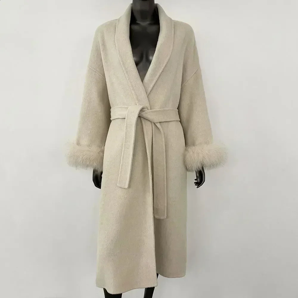Cashmere Coat Doublesided Woolen Jacket Women Removable Cuffs Fox Fur Winter Temperament Short and Long Real Wool 251021