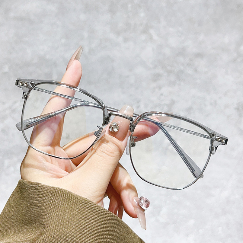 New Fashion Eyebrow Artistic Women Half Frame Myopia Can Be Equipped with Prescription Astigmatism Face Slimming Anti Blue Light Glasses