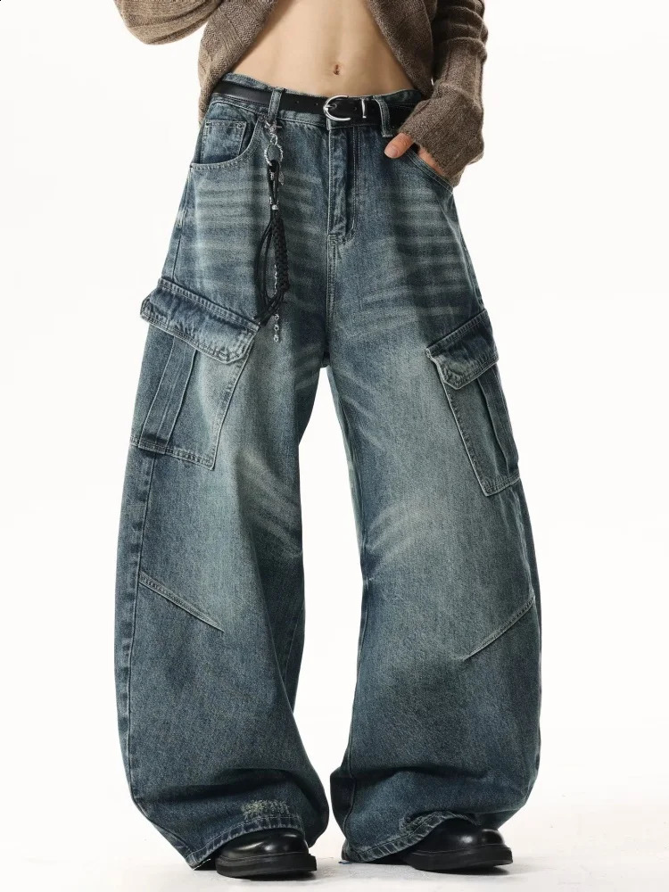 2025 Trashy Y2K Style Distressed Blue Baggy Pleated Cargo Jeans Pants For Men Clothing Straight Retro Denim Trousers Moda Hombre 251018