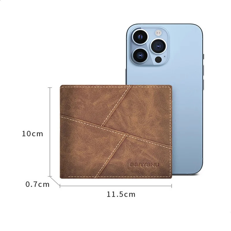 BANYANU 2024 Mens Wallet Mens Genuine Leather RFID AntiTheft Brush Retro Top Layer Cowhide Short Wallet Foreign Trade Bag251023