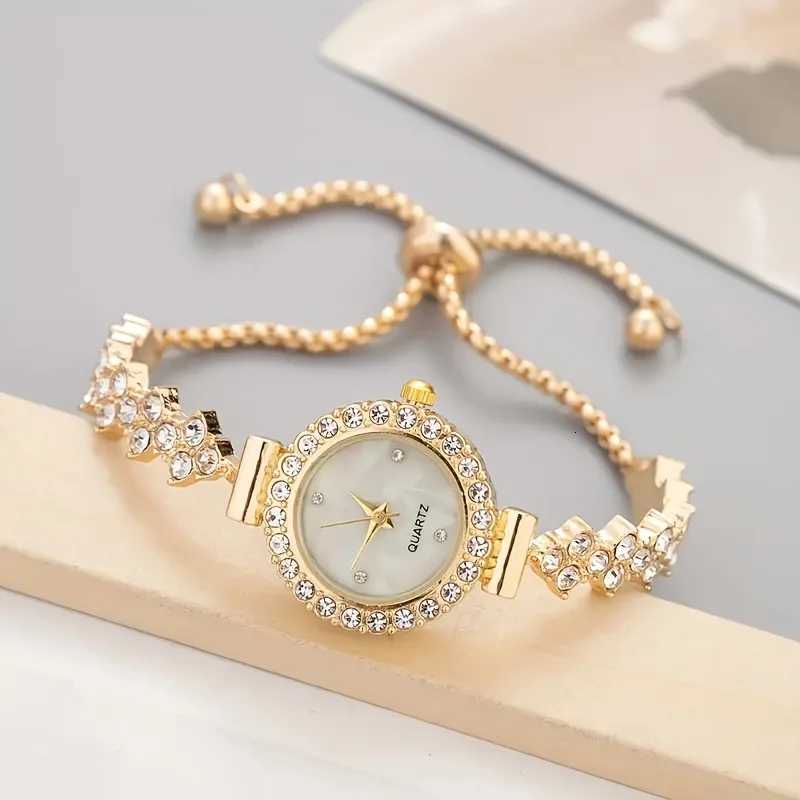 1 piece of elegant womens quartz watch paired with luxurious rhinestone embellishment gold simulated braceletL251023