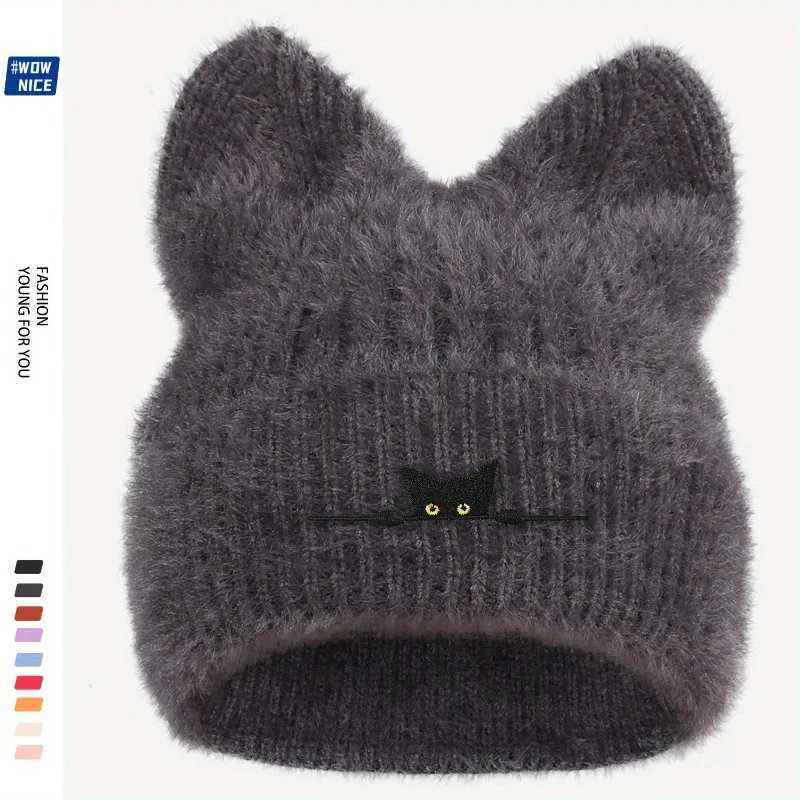 New Cat Ear Embroidered Wool Knit Beanie Hat Cute Winter Warm Cap for Autumn Cold Weather Unisex DesignXJ251023