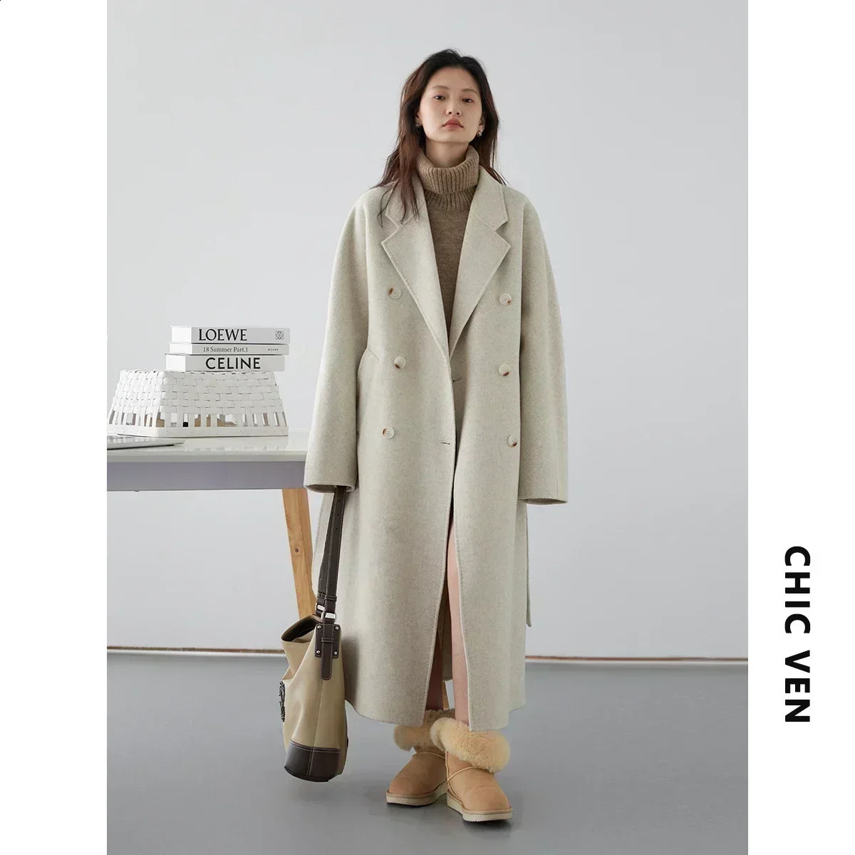 CHIC VEN Women Long Doublesided Woolen Coats Retro Loose Female Overcoat Double Breasted Ladies Windbreak Autumn Winter 251021