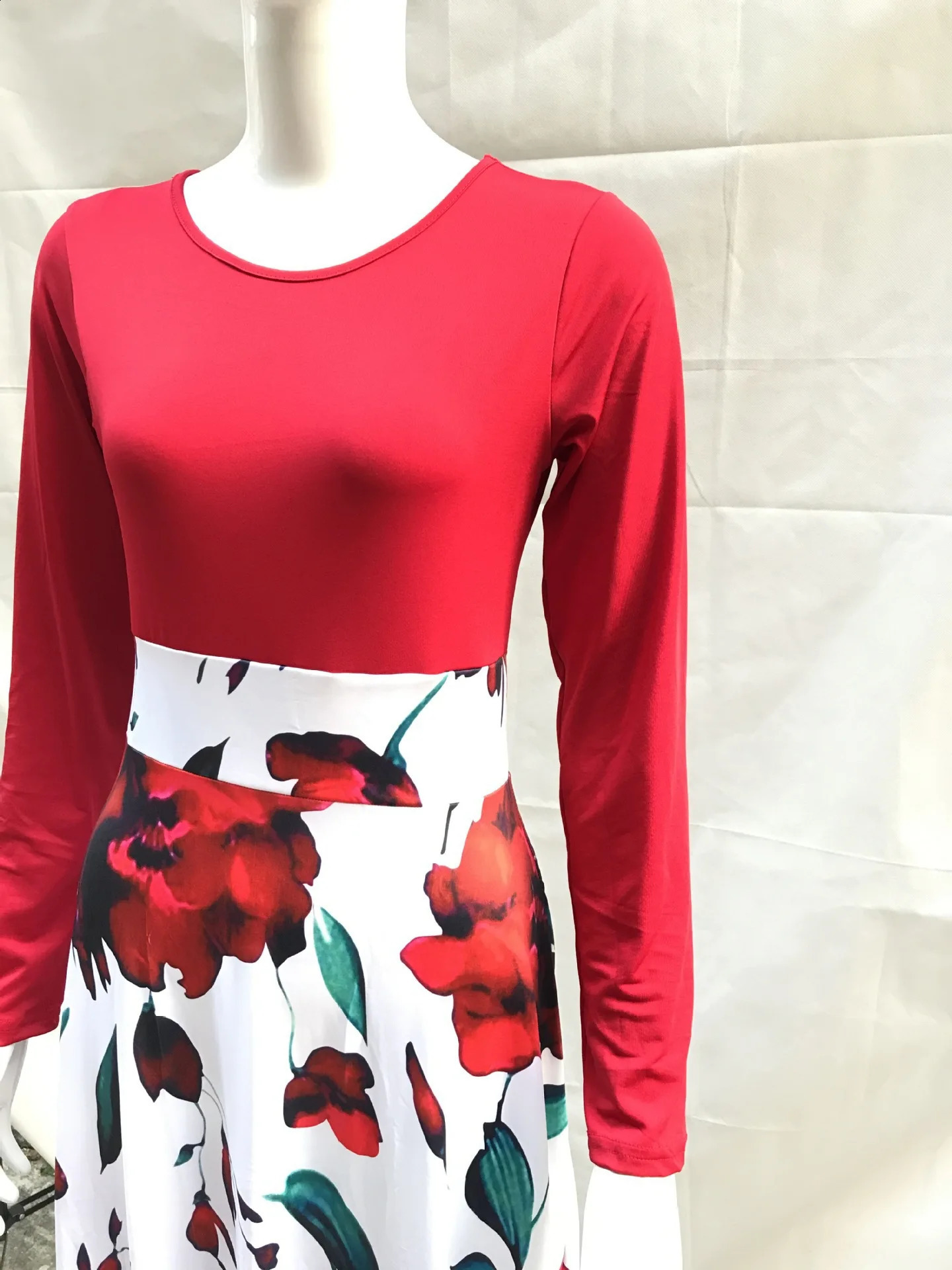 Autumn selling European and American flower color matching dresses long womens clothing in stock 251022