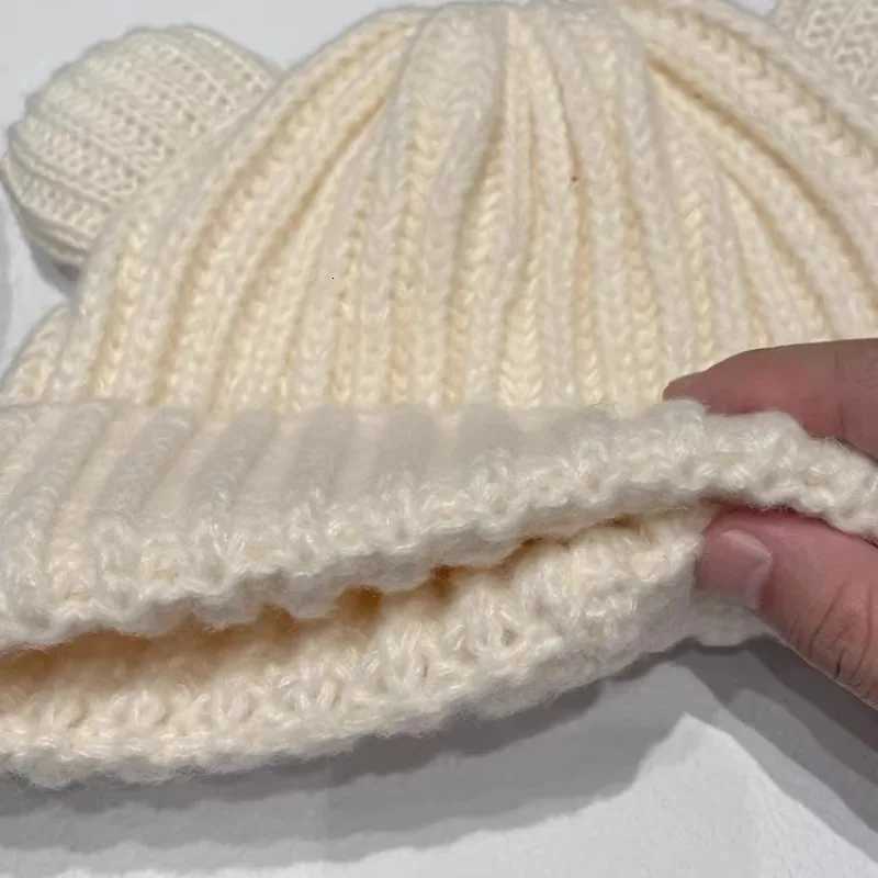 Cute Bear Ear Knitted Wool Hat Women Fashion Hooded Thick Beanies Cap Winter Warm Woolen Hats Designer Kpop Personality BonnetXJ251023