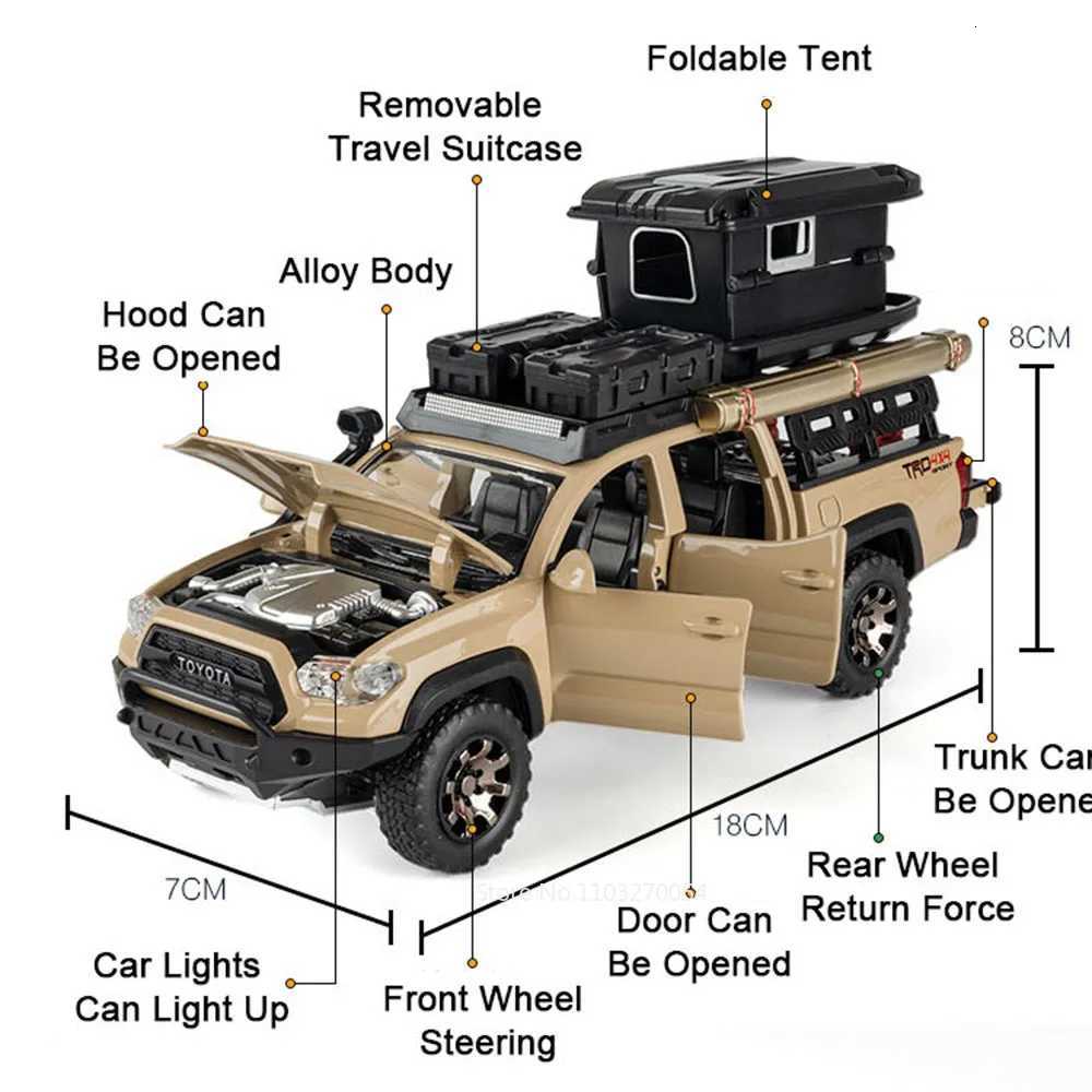 Scale 132 Tacoma Prado Car Toys Alloy Diecast Model Doors Opened Sound Light Pull Back Miniature Vehices for Toddler Kids GiftsT251023