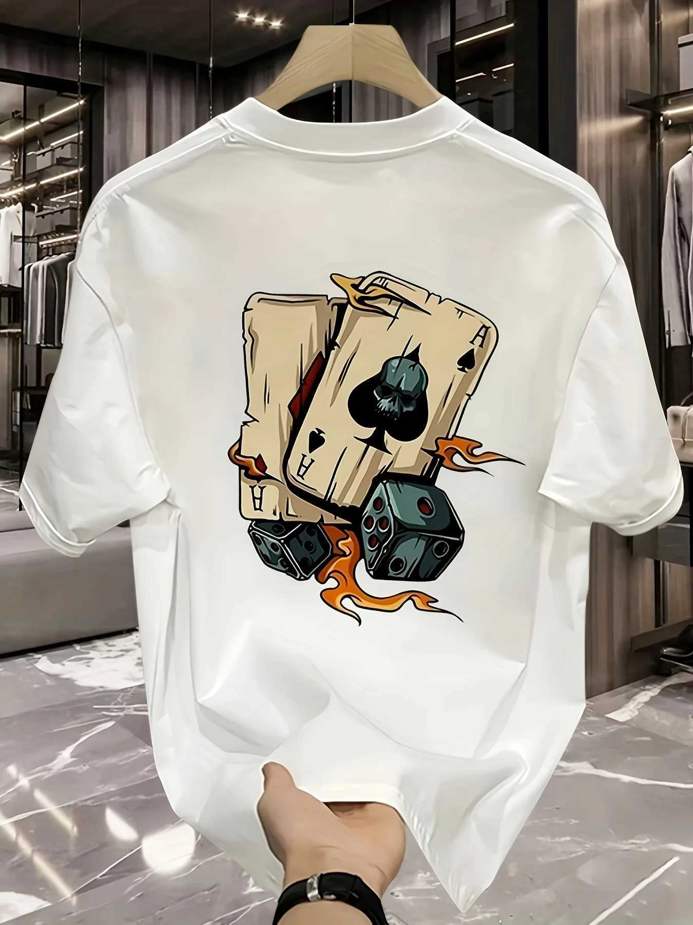 Mens summer 100 pure cotton fashionable casual loose creative and dice printed sports round neck short sLeeved TshirtXJ251023