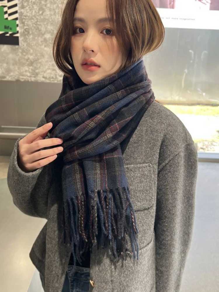 New 2023 Imitation Cashmere Women Scarf Winter Preppy Style Vintage Plaid Scarve Mujer Foulard Blanket Wrap Shawl Pareo J251113