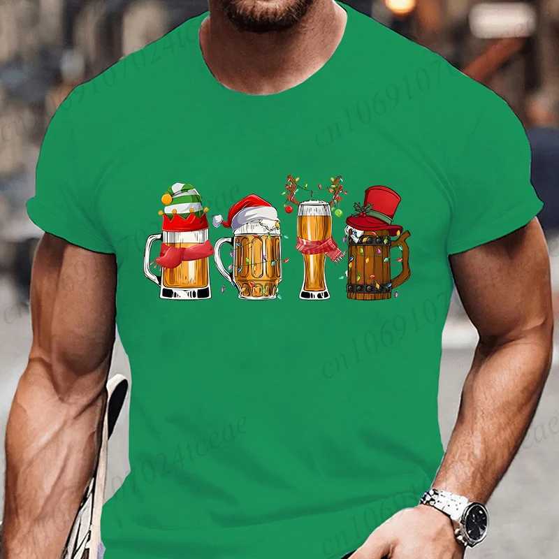 Fashion Merry Christmas Beers Graphic T Shirts for Men Fashion Trend Drinking Beer Printed Tees Funny Christmas Party Shirt TopsXJ251023