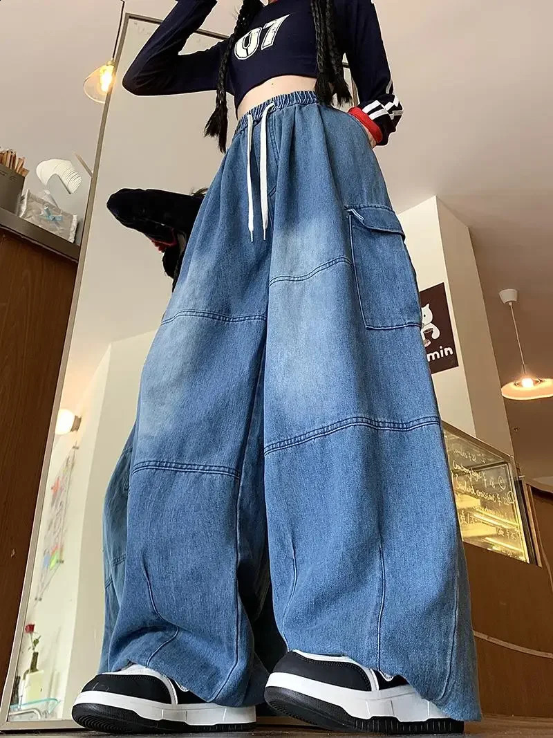 Cargo Jean Loose Wide Leg Workwear Jeans Elastic Waist Men and Women Spring Autumn Faion Waed Out Trousers Straight Cut 251018