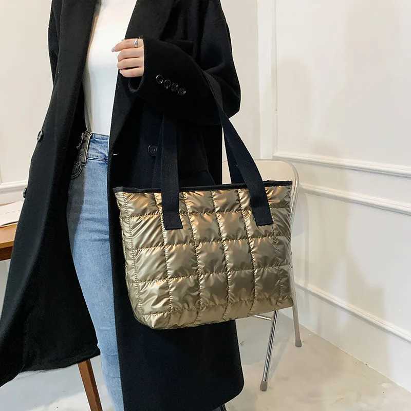 New Fashion Large Tote Padded Handbags Autumn Quilted Women Shoulder Bags Luxury PU Down Cotton Thread Crossbody Bag Winter BagL251023