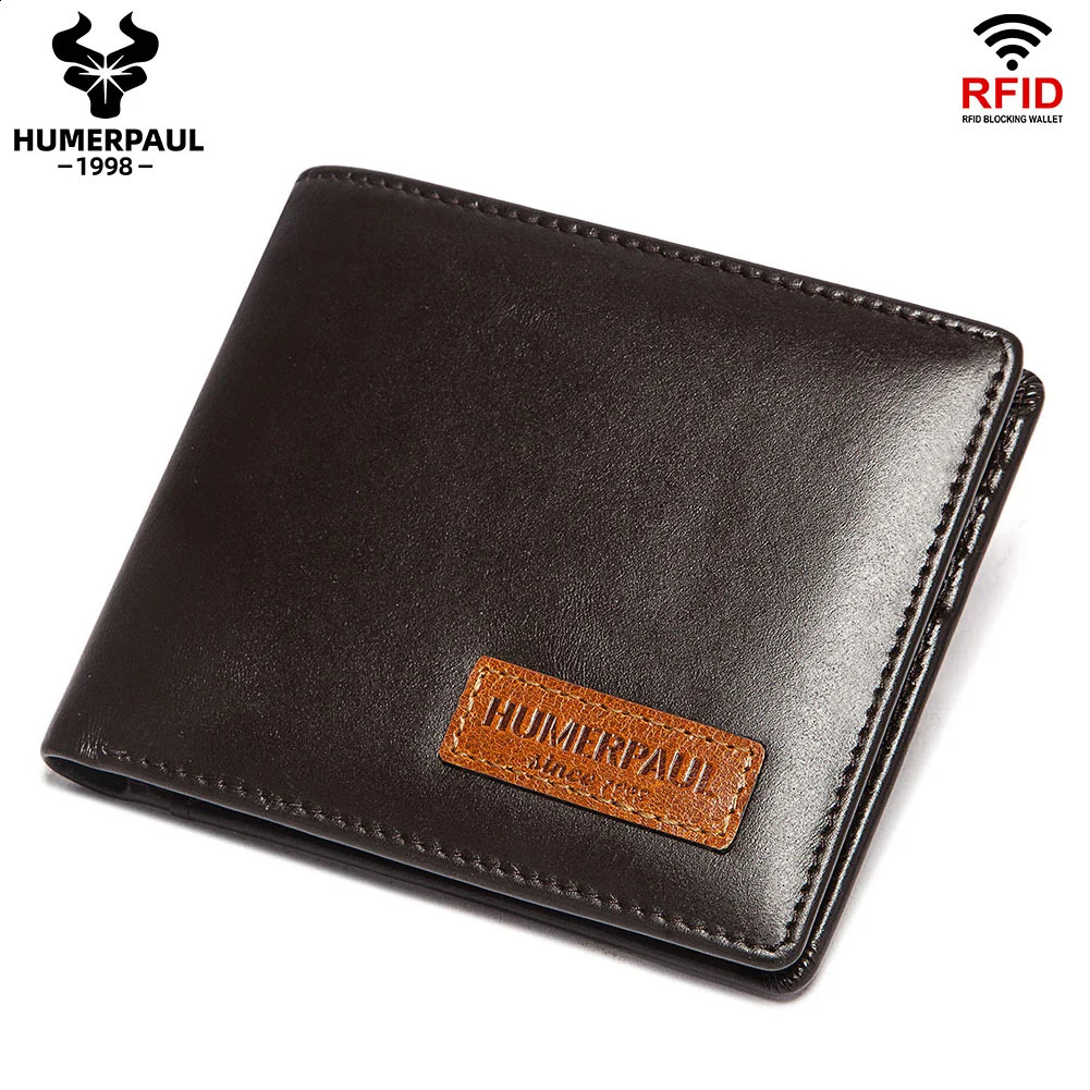 HUMERPAUL Airtag Wallet For Men Real Leather RFID Trifold Card Holder Case with ID Window Slim Antilost Purse251023