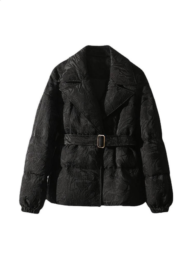 Mueyaruho Winter Women High Level 90 Goose Down Jacket Parkas Jacquard Solid Black Long Sleeve Warm Puffer Coat For 251022