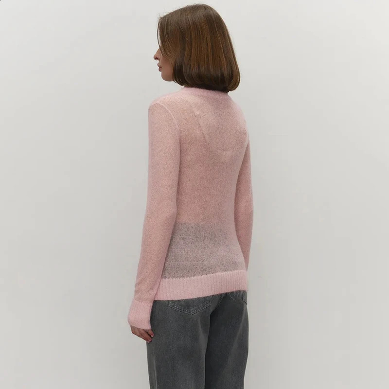 Tornova Mohair Knit Sweater Womens Long Sleeves ONeck Pullover Sweater Lady Loose See Through Top Solid Casual Summer Fashion 251023