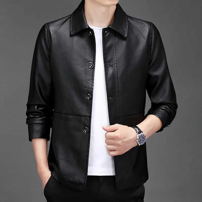 Leather men spring and autumn thin middleaged highgrade autumn and winter fashion large size leather jacket trend coat W251023