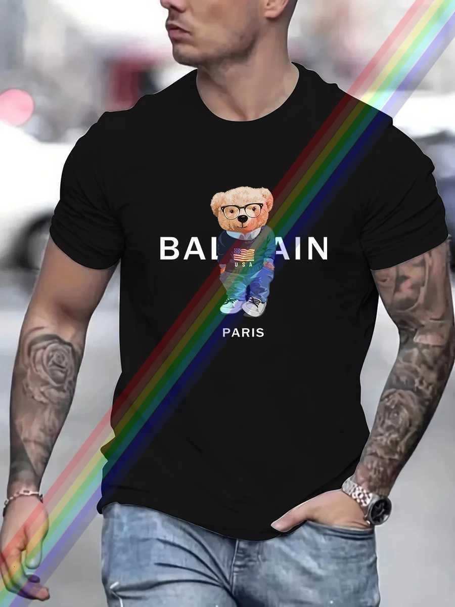 Luxury Brand USA Bear Paris Print T Shirt For Man Summer Vintage Unisex Oversized Tshirt Y2k Tops Short Sleeve MensXJ251023