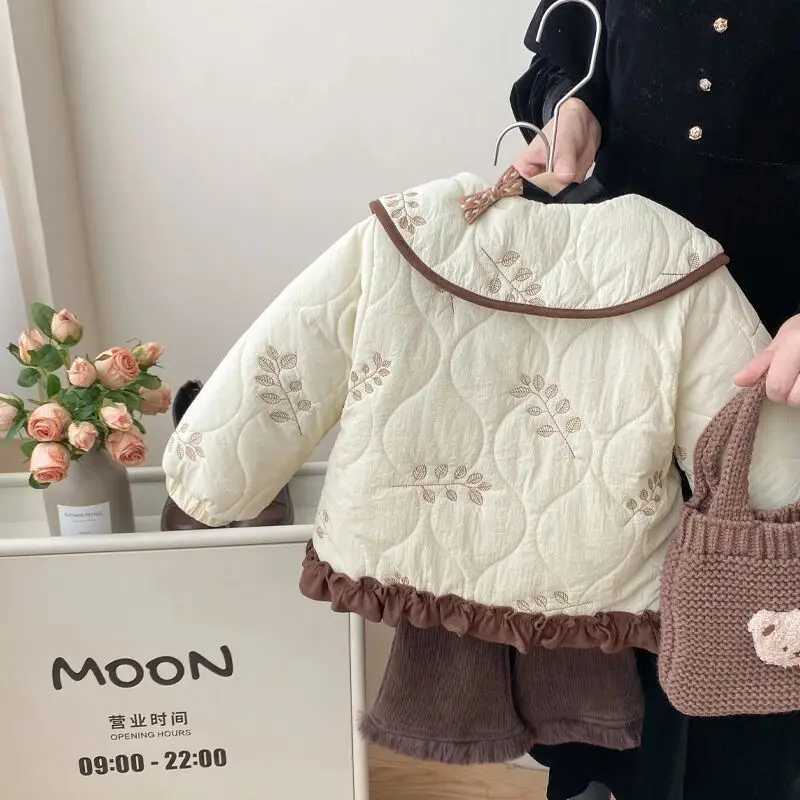 Winter Girls Coat Kids Baby Parkas Cotton Padded Plus Velvet Thickened Warm Childrens Coat Solid Girls Embroidery Jacket Y251023