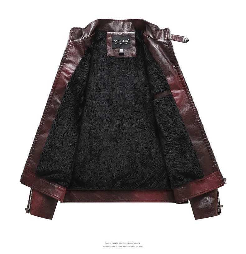 2025 Leather Jacket Mens Winter Fleece Motorcycle Faux Leather Jacket Removable Fur Collar Windbreaker Ropa De Hombre Slim Coat W251023