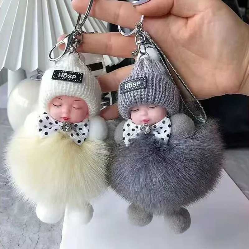Cute Fluffy Plush Sleepy Doll Keychain For Women Girls Bag Car Key Chain Kawaii Key Ring On Bag Car Trinket Pendant Gift Z251023