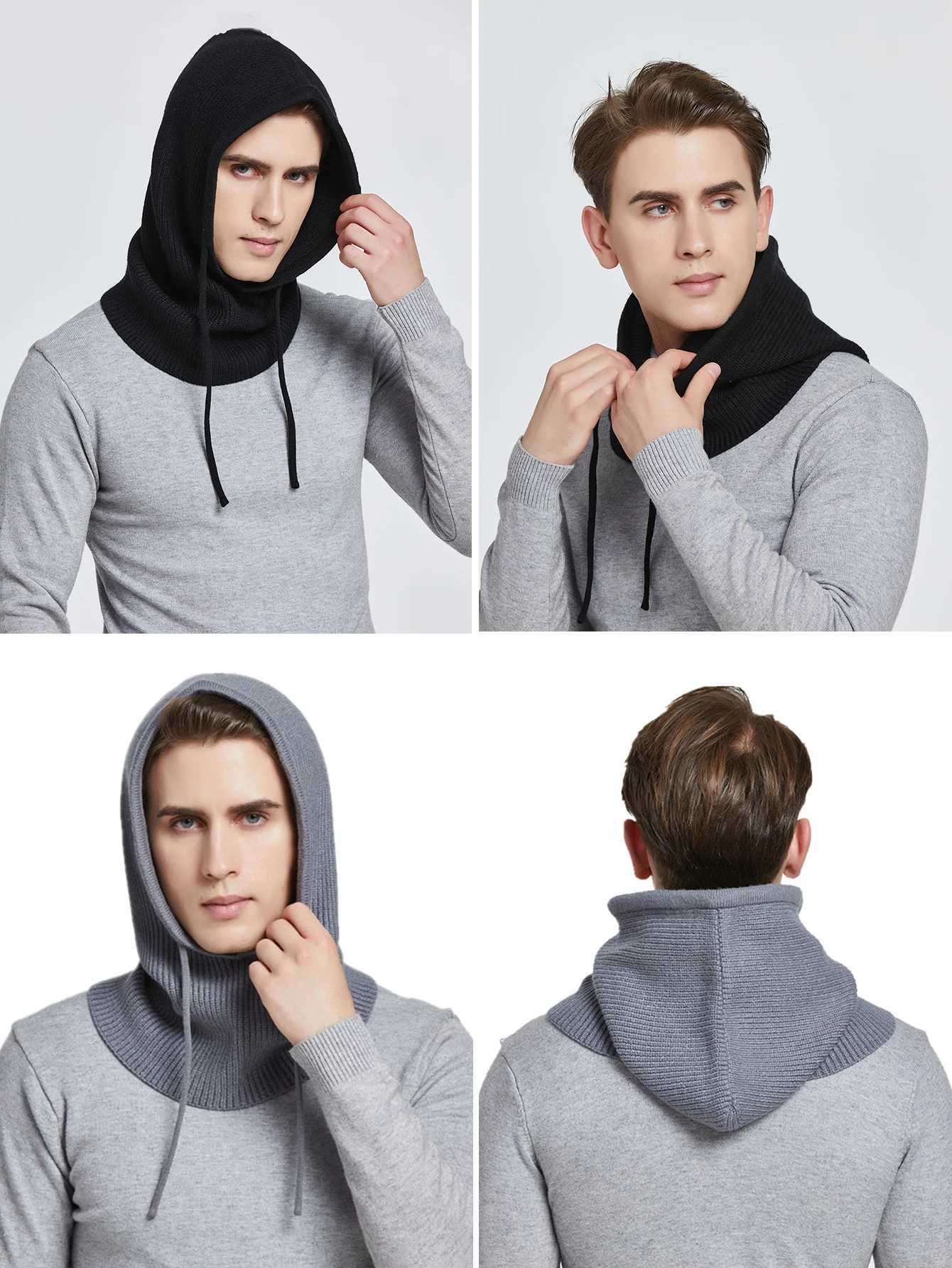 Knitted Wool clava Sklies For WenMen Winter Woln Drawstring Hooded Scarf Hat NeckFace Protect Beanies For CoupsW251023