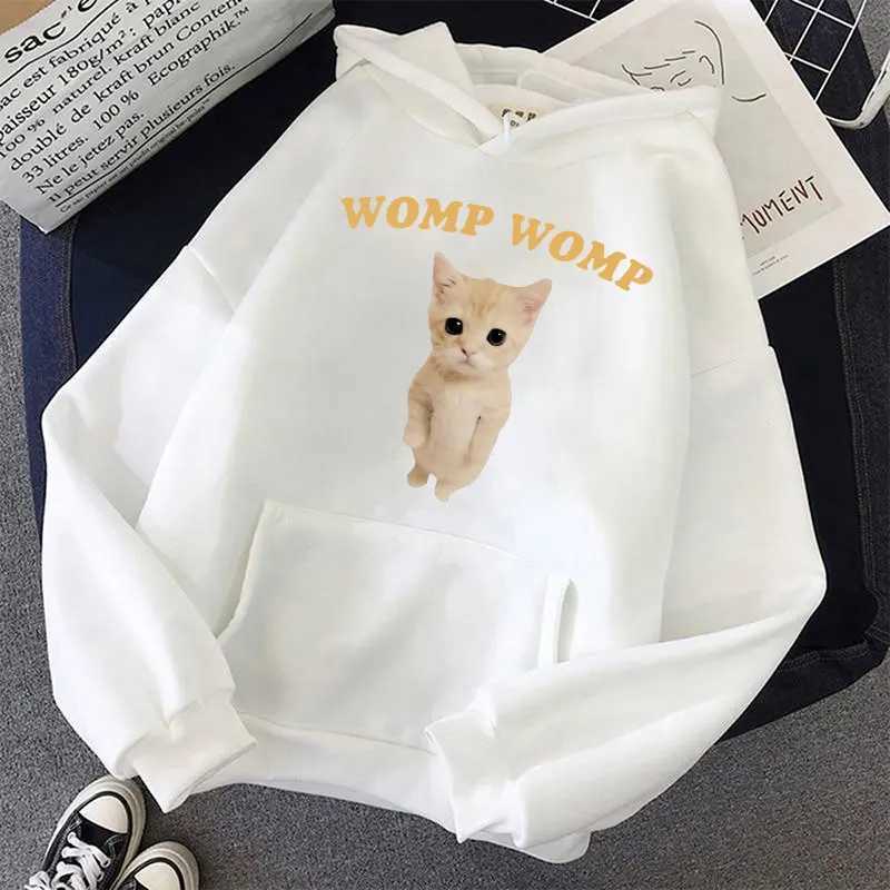 Funny Cat Womp Meme Print Hoodie Men Women Fashion Kawaii Hooded Sweatshirts Oversized Fleece Casual Pullovers StreetwearT251023