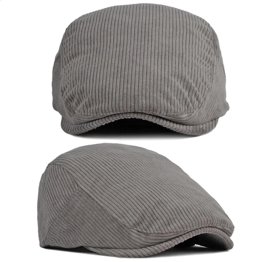 Fall Winter Duck Tongue Beret Hat for Men Daddy Solid Corduroy Painter Adjustable Forward Hats For Dad Visors sboy Caps 251021