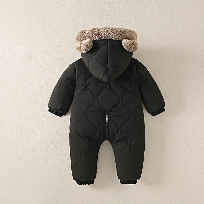 OLEKID Autumn Winter Baby Boy Romper Fleece Plus Velvet Hooded Baby Boy Jumsuit 02 Years Toddler Boy Overalls Infant Snowsuit 251023