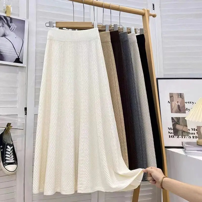 Smvp Autumn Winter Loose High Waist Mid Calf Saias Lady Solid Color Wild Soft Knitwear Aline Skirt Women 251022