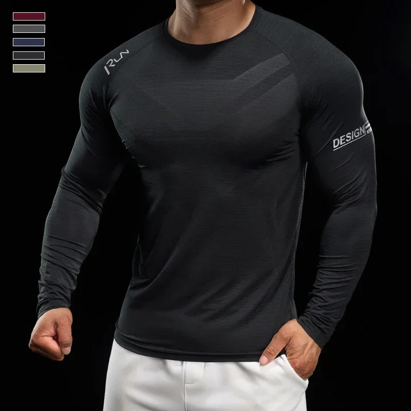 Men Running Tshirt Jogging Tracksuit Athletic Shirt Compression Long Sleeves Sport Tees Gym Fitnes Muscle Mens clothing 251023