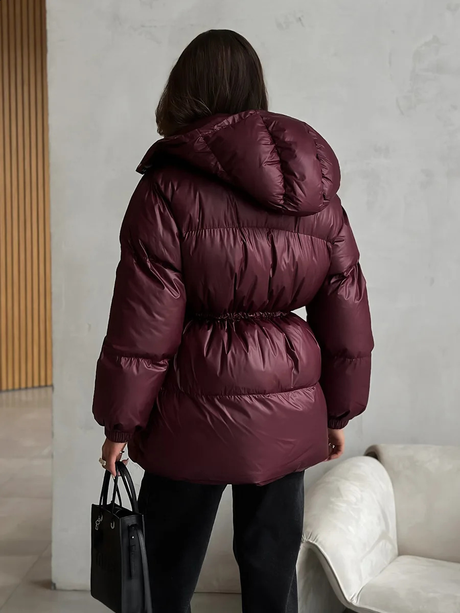 Wolfeel Drawstring Slim Fit Cotton Jacket Womens Winter Hooded Zipper Robe Comfortable Warm Bread 251021