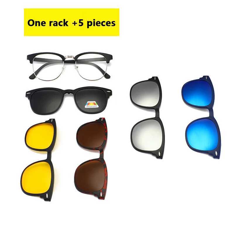2249A 6 In 1 Spectacle Frame Men Women With 5 PCS Clip On Polarized Sunglasses Magnetic Glasses Male Computer OpticalW251023