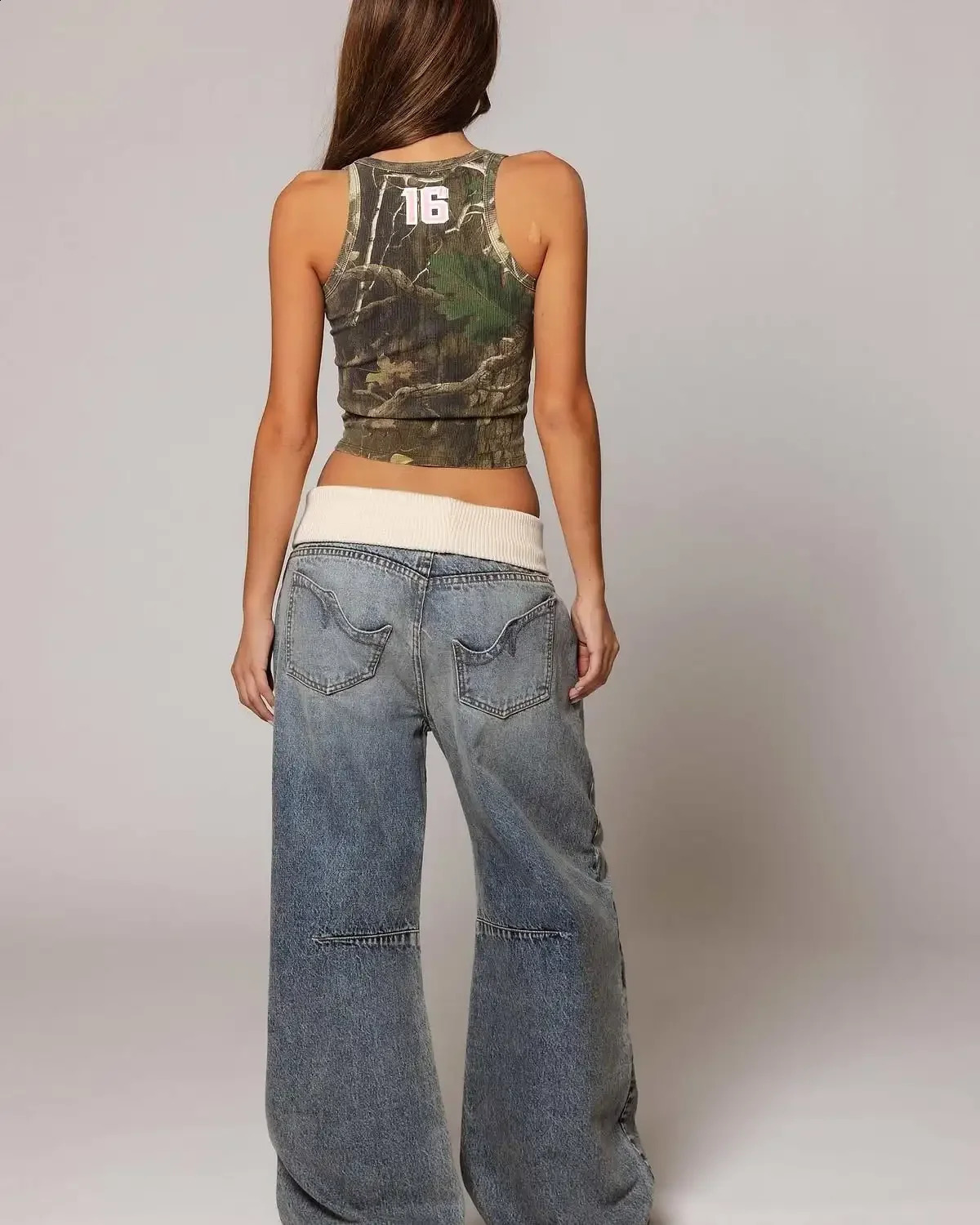 Y2K Hiphop Stitching Fashion Joker Retro Jeans Female Korean Casual Simple Dress Essential Wideleg Pants Loose Overalls 251022