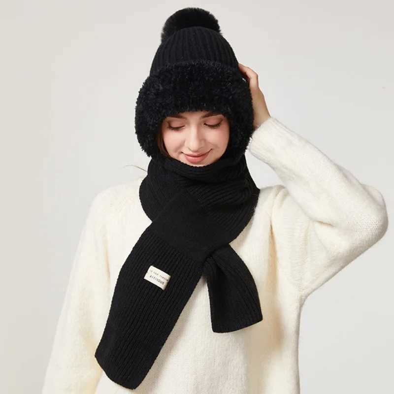 Winter Hat with Long Scarf Wens Outdoor Knitted OnePiece Hat with Ear Neck Protection DoubLayer FeceLi WarmthW251023
